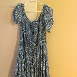 Blue & White Leopard Print Dress